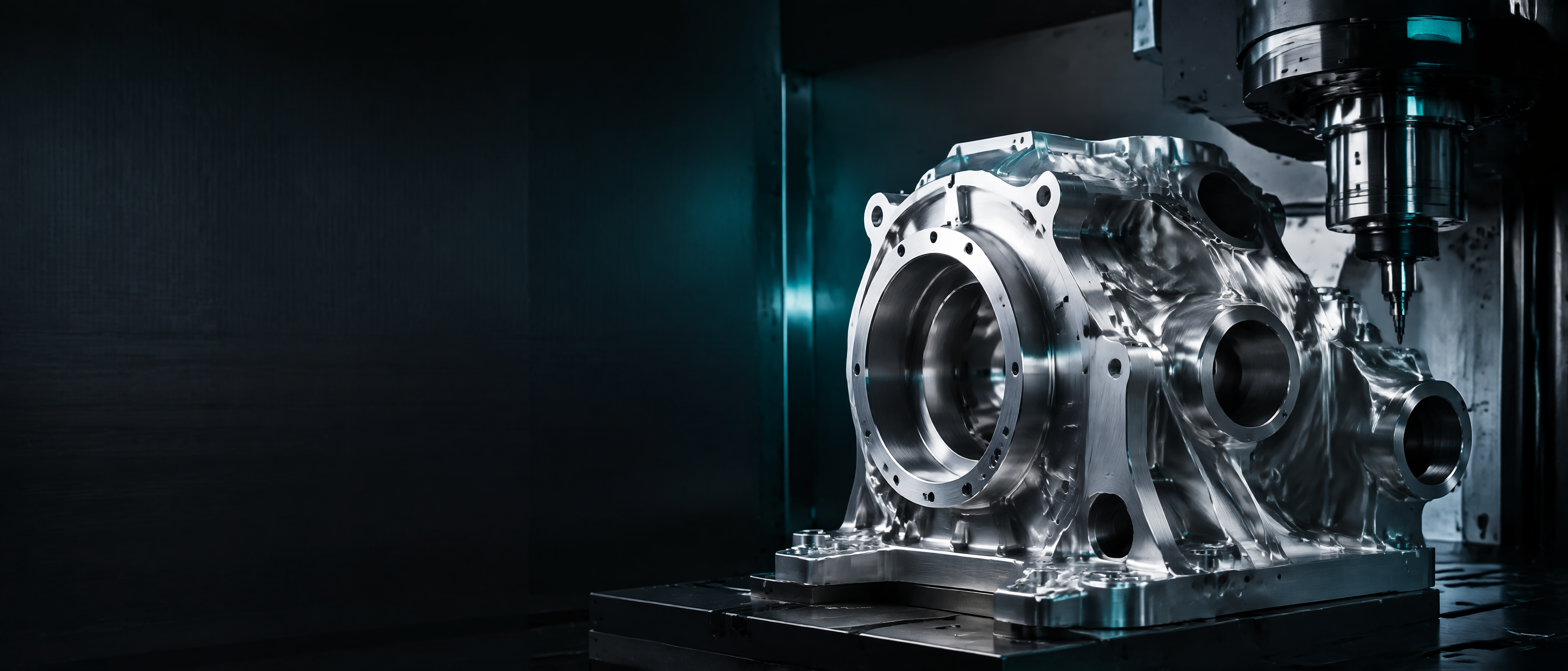 Precision-machined nickel-alloy component inside a CNC machining environment